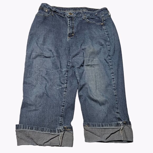 Riders Capri Jeans Womens Size 12 Mid Rise Medium Wash Denim Pant Cuffed Bermuda - Picture 1 of 4